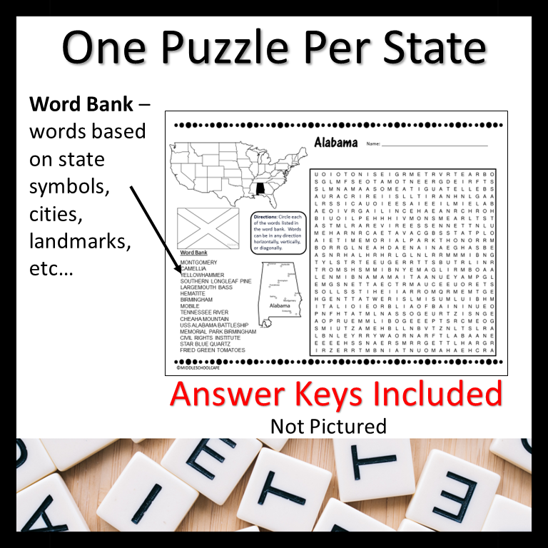 50 Us States Word Search Answer Key