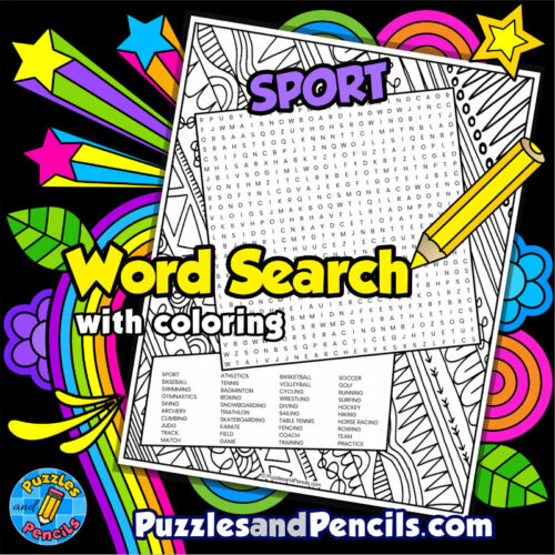 Sport Word Search Puzzle Activity with Coloring | Made By Teachers