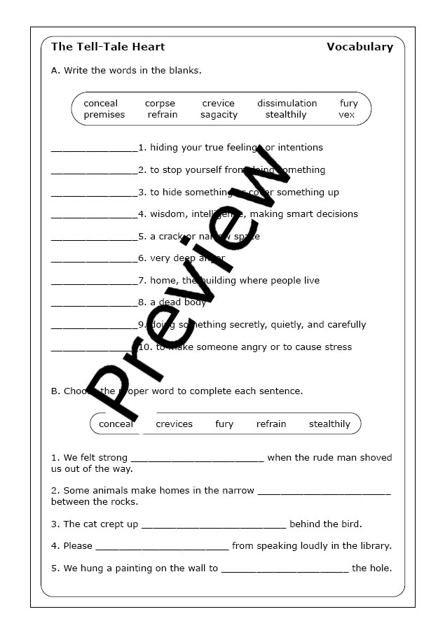 Edgar Allan Poe "The TellTale Heart" worksheets Made By Teachers
