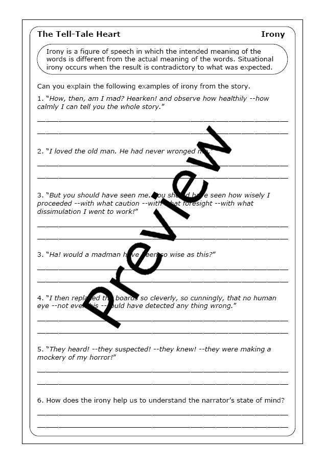 Edgar Allan Poe The Tell Tale Heart Worksheets Made By Teachers