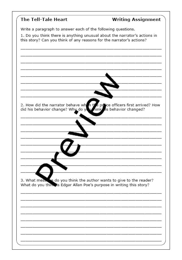Edgar Allan Poe The Tell Tale Heart Worksheets Made By Teachers