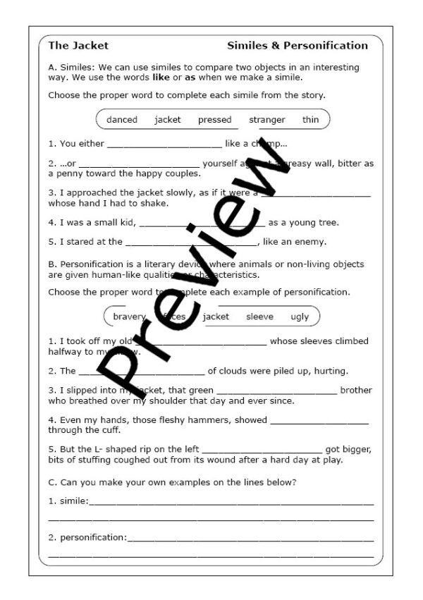 Gary Soto "The Jacket" worksheets Made By Teachers