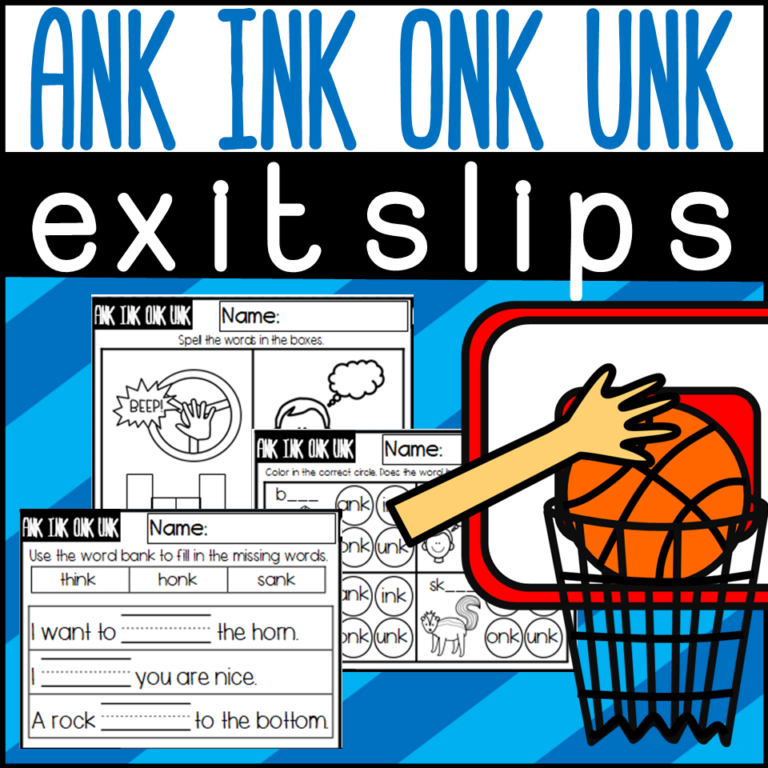 ANK INK ONK and UNK Words Exit Slips - Made By Teachers