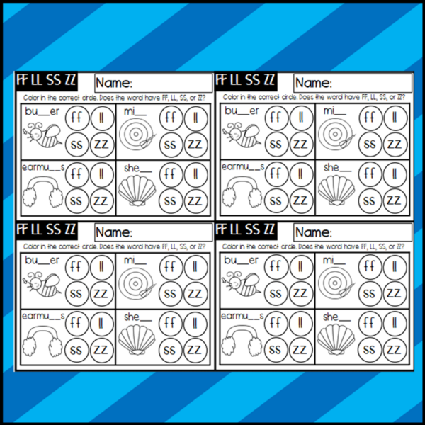 Double Consonants FF LL SS and ZZ Exit Slips Made By Teachers