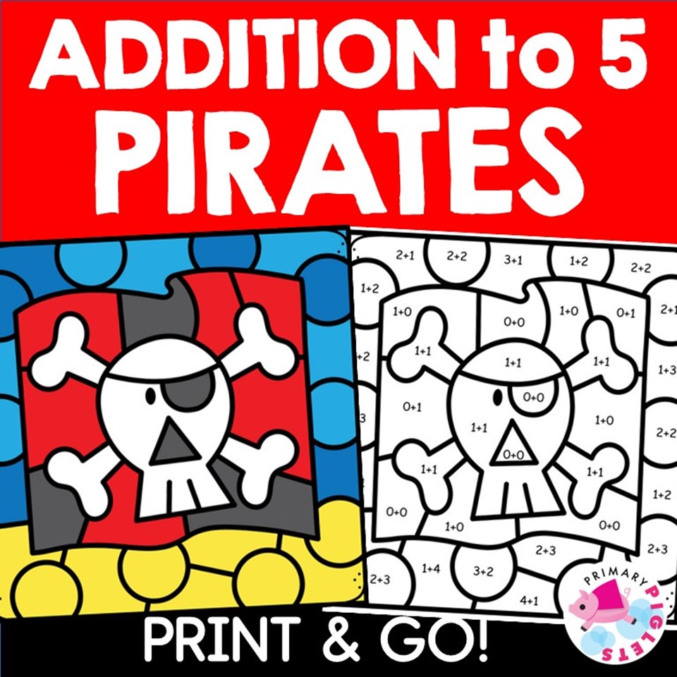 Summer Pirates Color by Number Addition to 5 Within 5