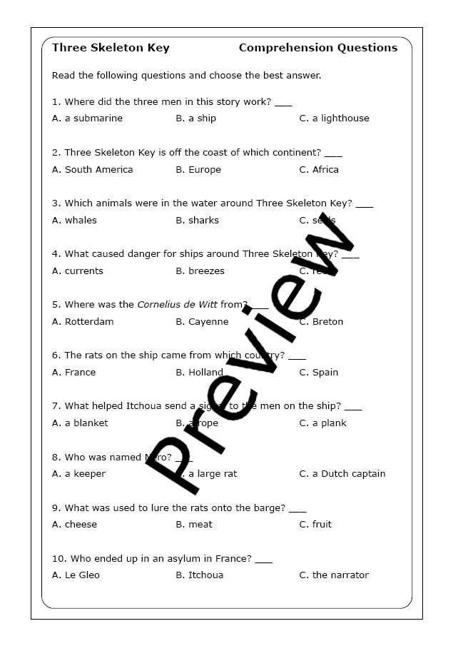 Toudouze "Three Skeleton Key" worksheets Made By Teachers