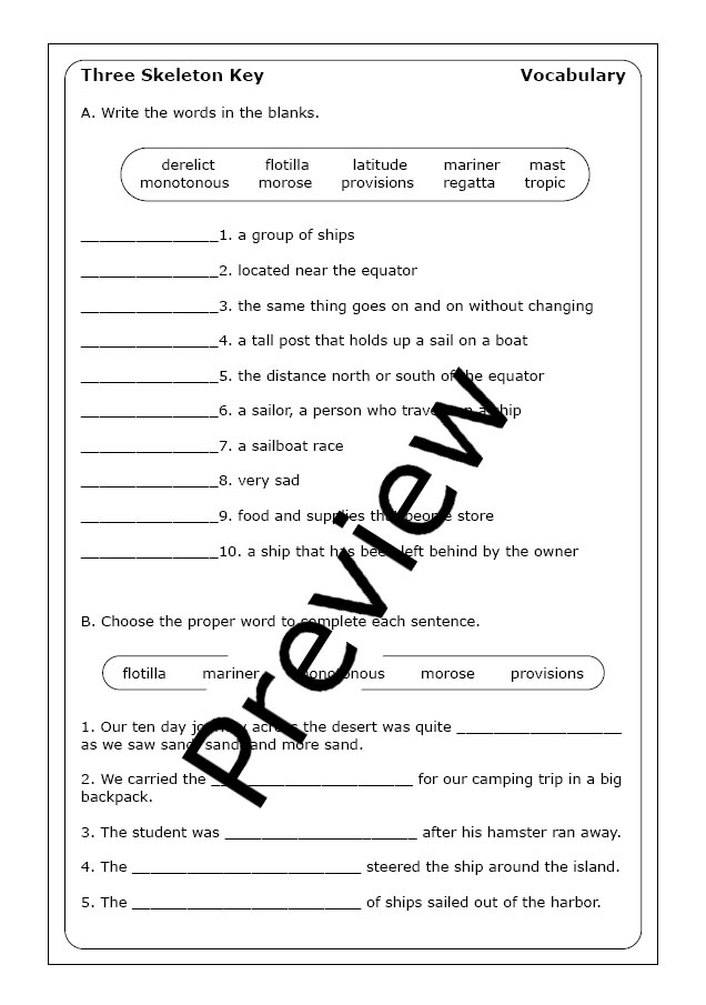 Toudouze "Three Skeleton Key" worksheets Made By Teachers