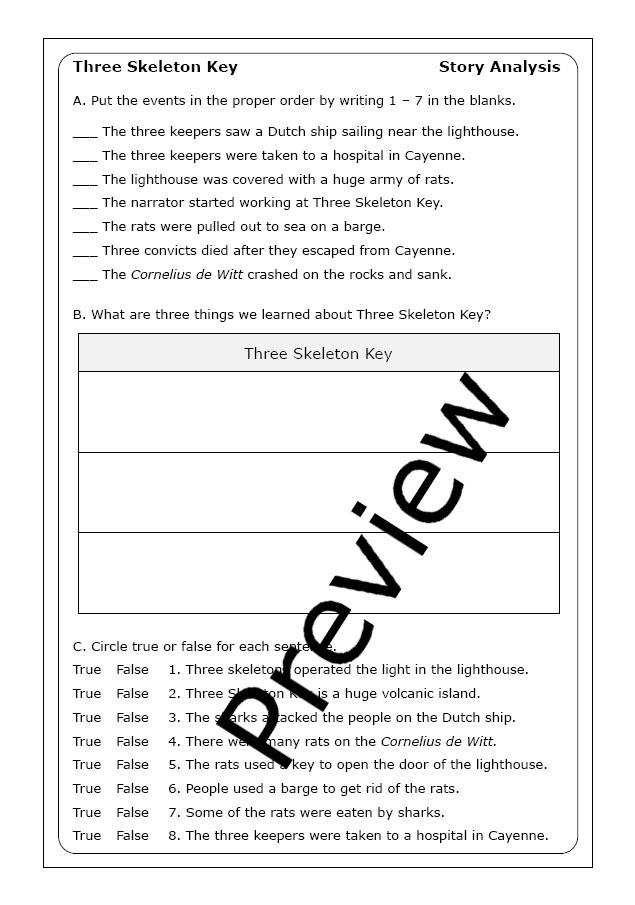 Toudouze "Three Skeleton Key" worksheets Made By Teachers