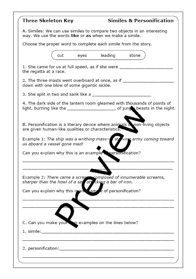 Toudouze "Three Skeleton Key" worksheets Made By Teachers