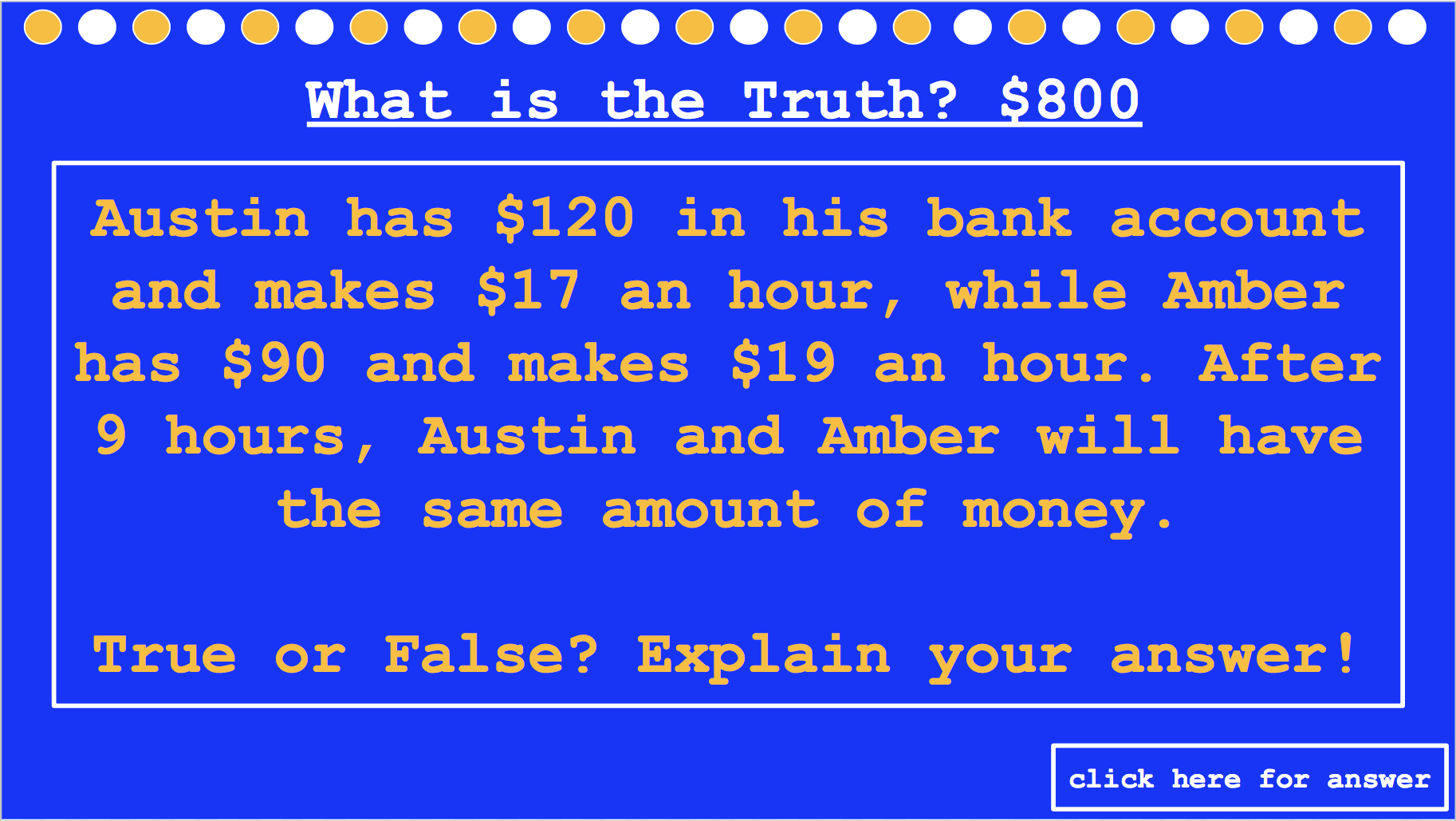 Solving Equations with Variables on Both Sides Jeopardy Style Template