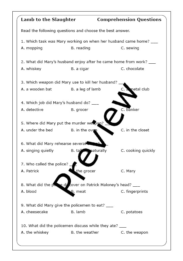 Roald Dahl "Lamb to the Slaughter" worksheets Made By Teachers