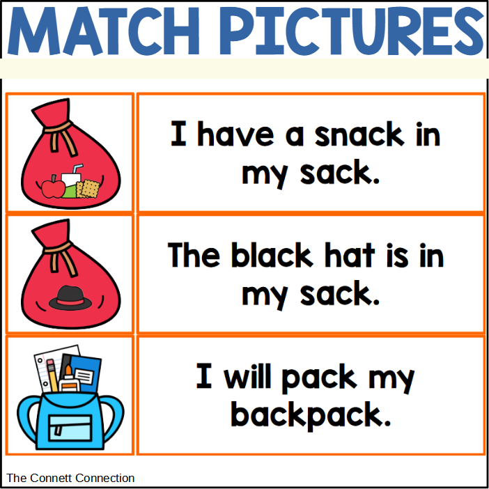 ACK Words Sentence Comprehension and Picture Match Made By Teachers
