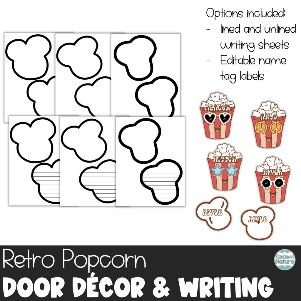 Retro Popcorn Back to School Bulletin Board or Door Decor with Editable ...