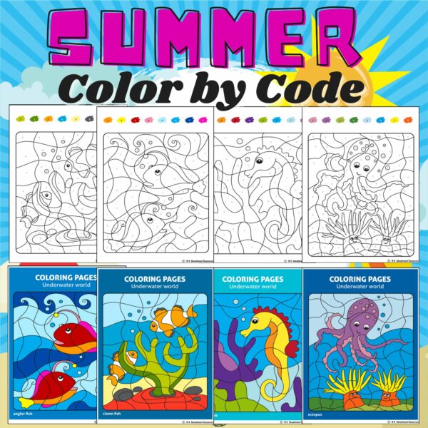 Summer Color by Code Numbers Coloring Page End of Year Activities ...