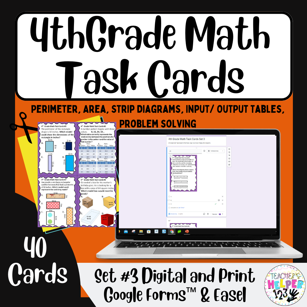 4th Grade Set #3 CCSS/TEKS Math | 40 Card Task Cards | Digital Access |  Made By Teachers