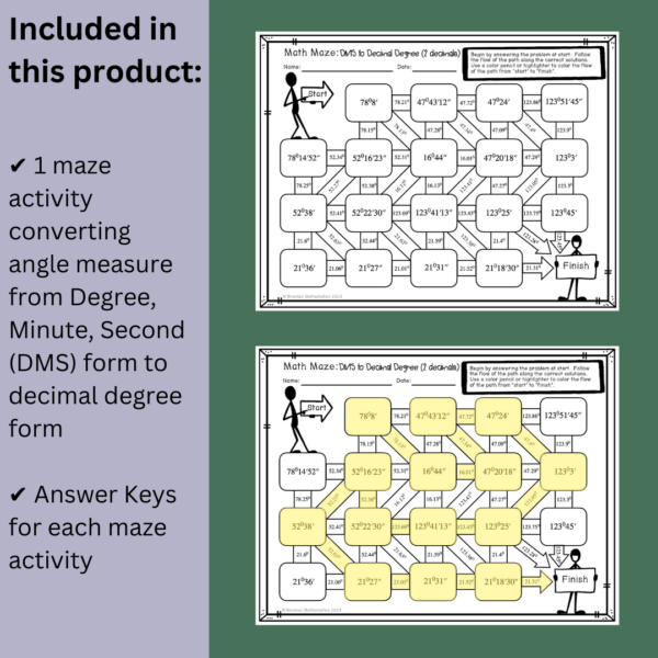 Converting between Radians, Degree, and DMS Maze Activity - Made By ...