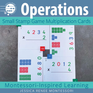 Montessori Math 4-Digit Stamp Game Multiplication with Small Cards