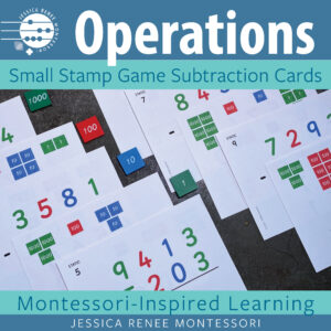 Montessori Math 4-Digit Stamp Game Subtraction with Small Cards