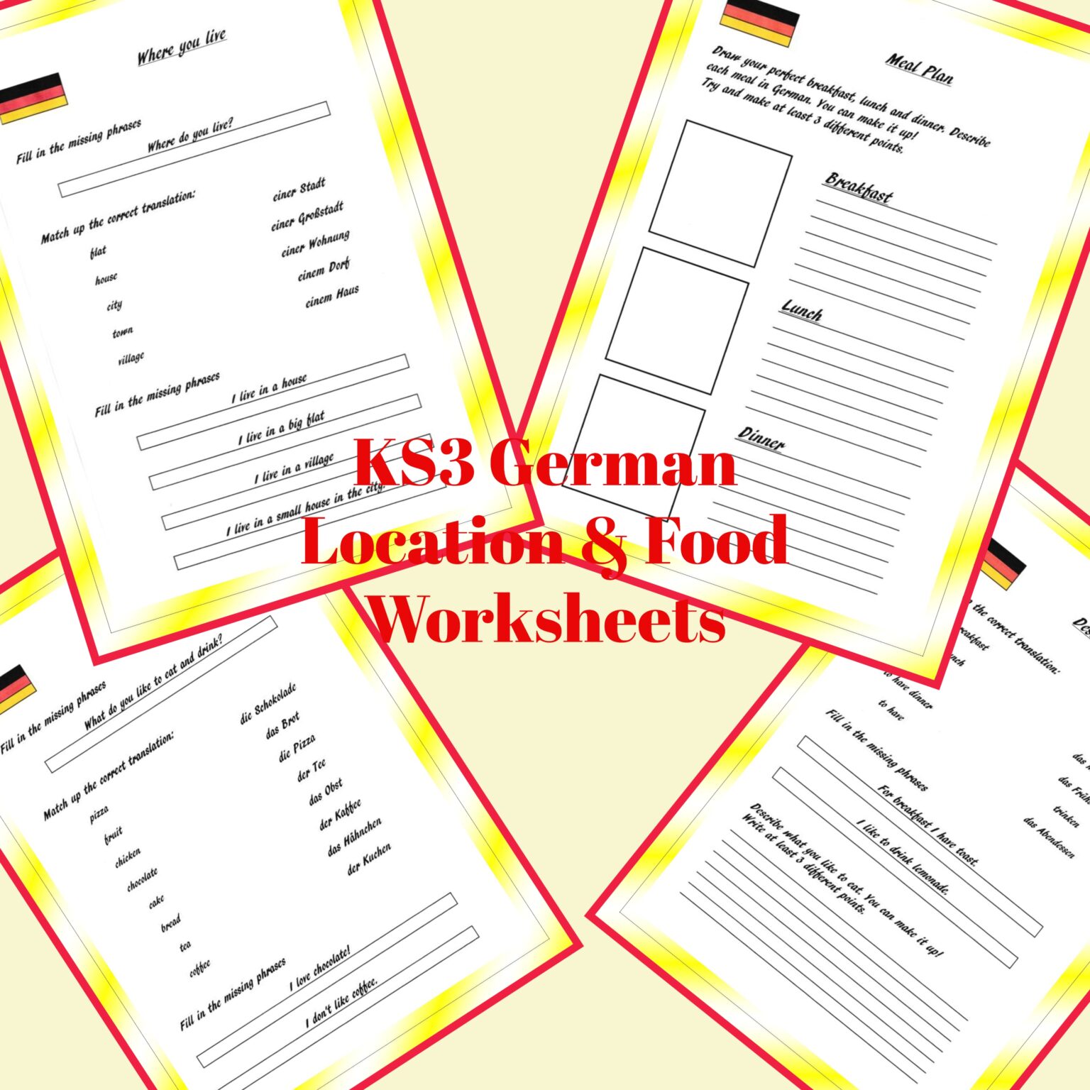 German Describing Location and Food Worksheets | Made By Teachers