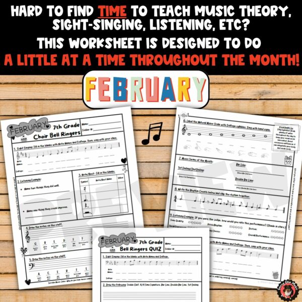 February 7th Grade Choir Curriculum Monthly Worksheet, Quiz & Answer