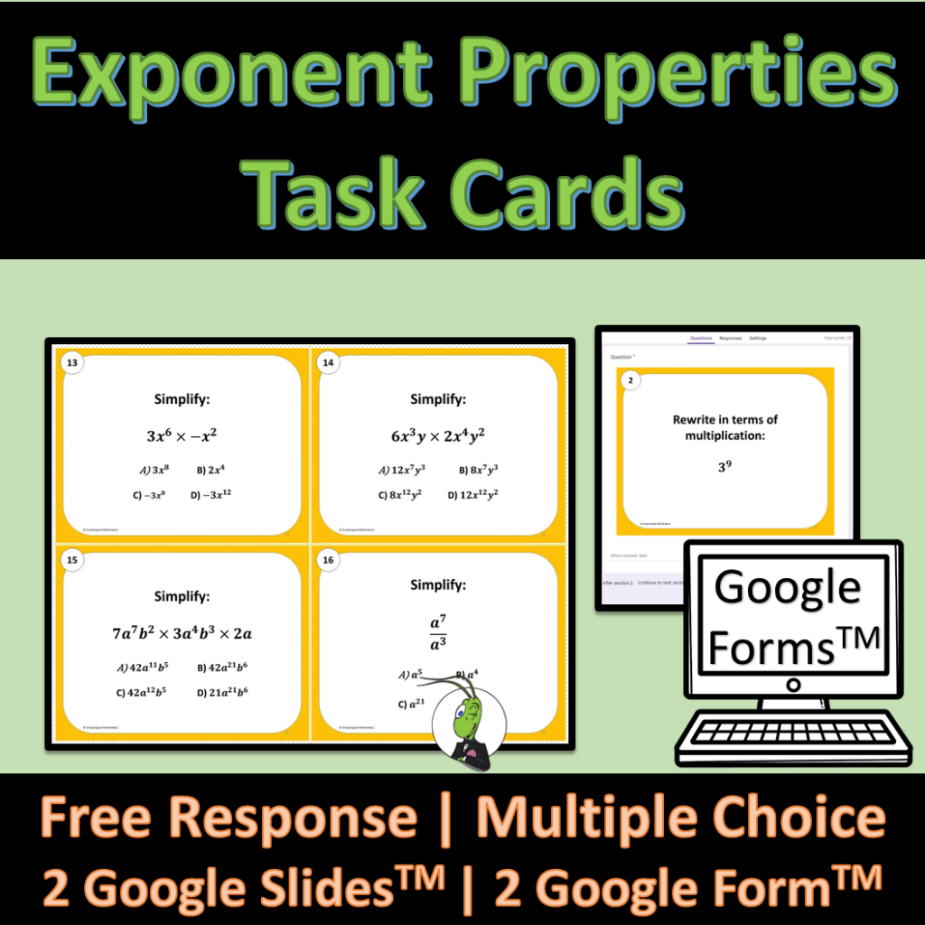Exponent Rules Algebra 1 Task Cards | Google Forms and Slides | Made By ...