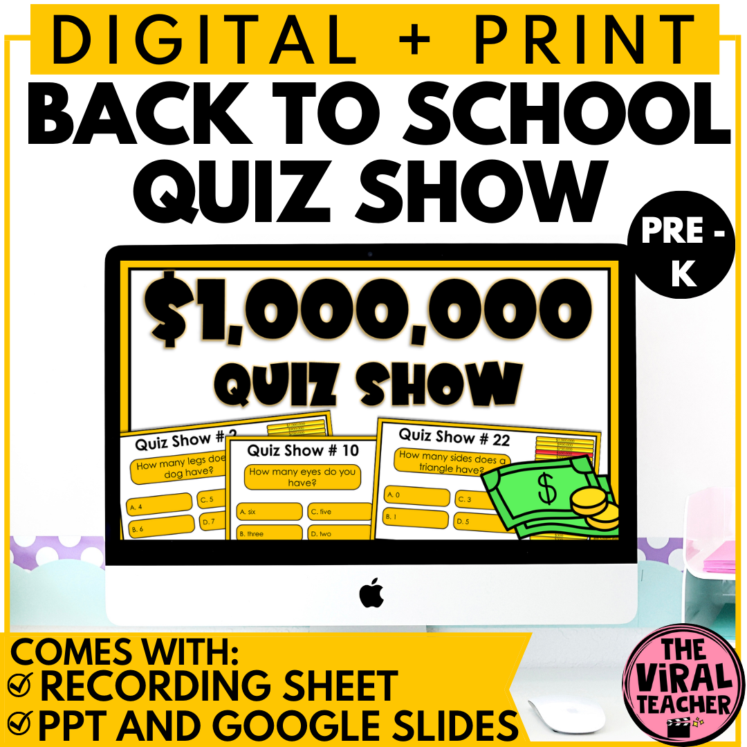 Back to School Quiz Game Show for Preschool and Kindergarten using