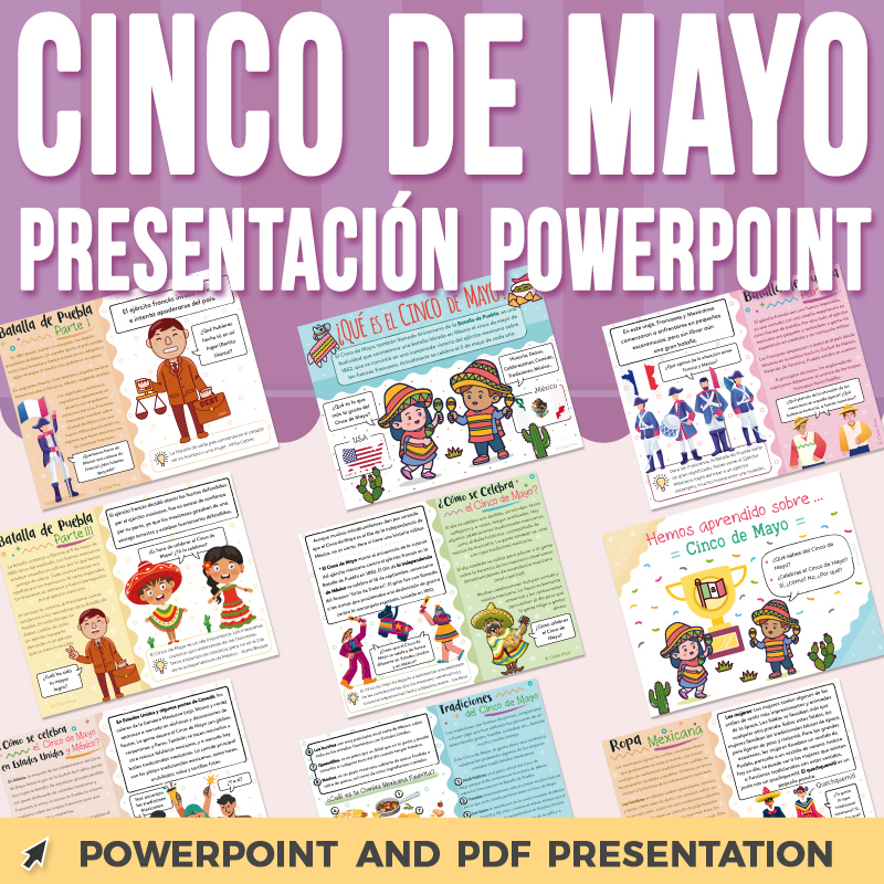 Cinco de Mayo Presentación PowerPoint, Discussion and Reflection Q's in Spanish