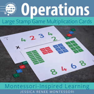 Montessori Math 4-Digit Stamp Game Multiplication with Large Cards