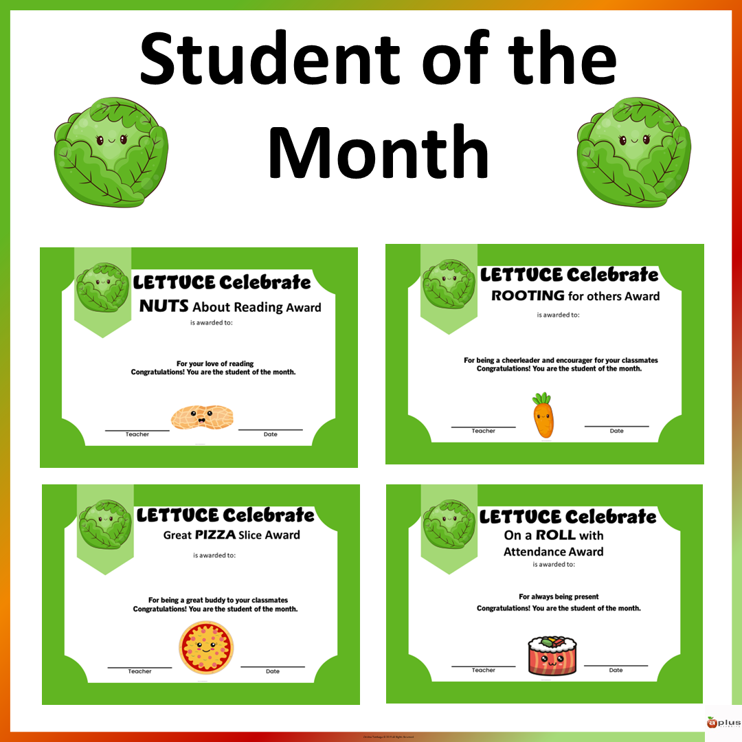 Food Pun Lettuce Student of the Month Award Certificates