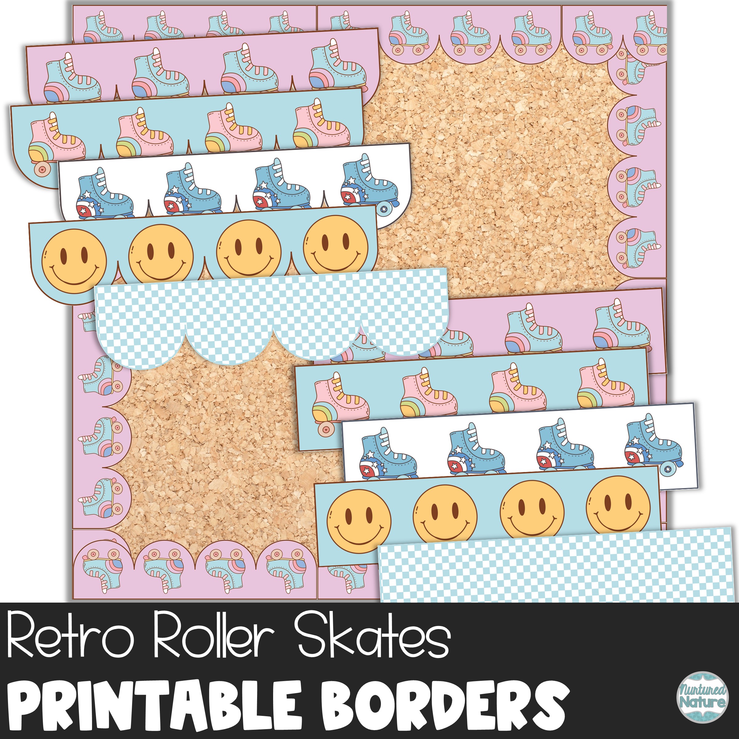 Retro Classroom Decor – Printable Bulletin Board Borders - Roller Skates