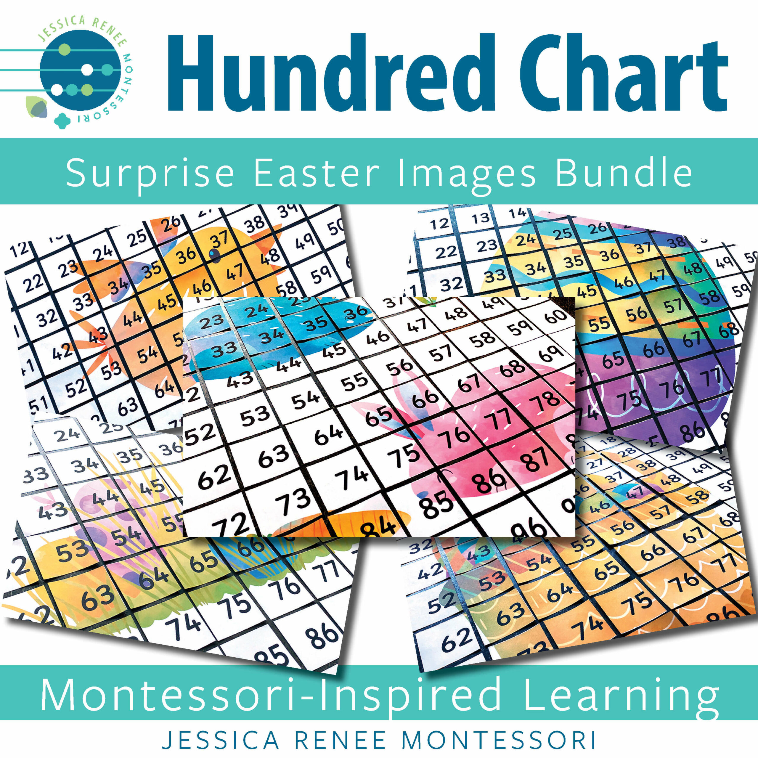 Montessori Math 100 Chart Spring and Easter Images Bundle