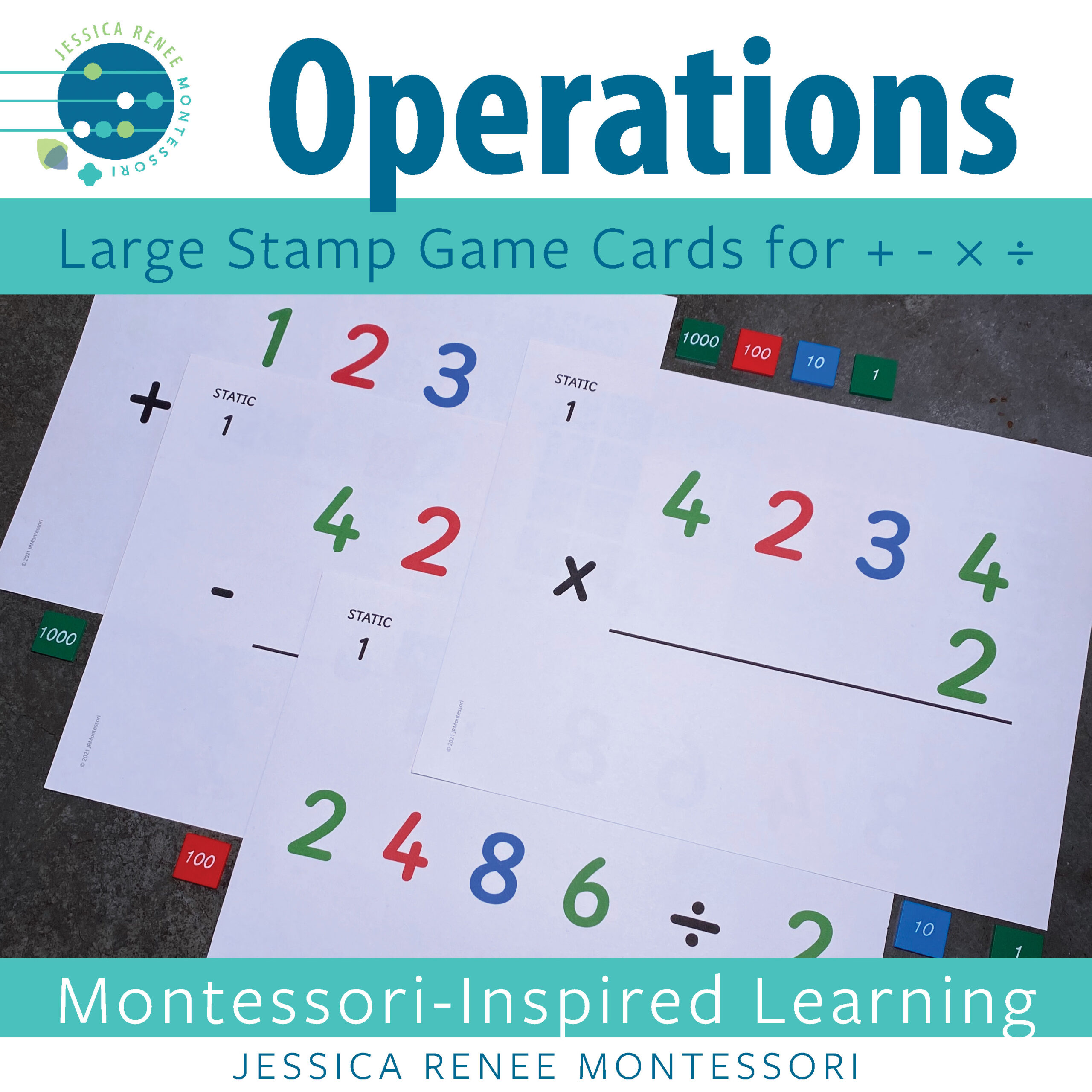 Montessori Stamp Game Operations Cards Bundle (Large Cards)