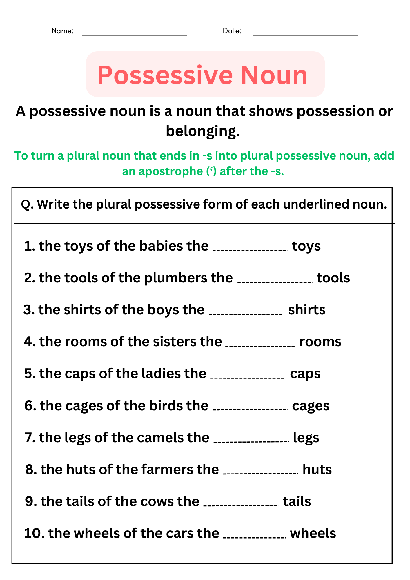 Possessive Nouns Worksheets With Answers Digital And Printable For