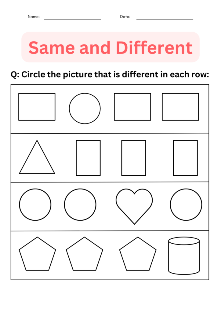 printable same and different worksheets for kindergarten | Made By Teachers