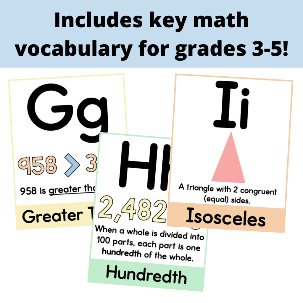 Math Alphabet Posters for Grades 3-5 - Pastel Classroom Decor Back to ...