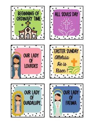 Calendar Cards Catholic and School Holidays Events Made By Teachers