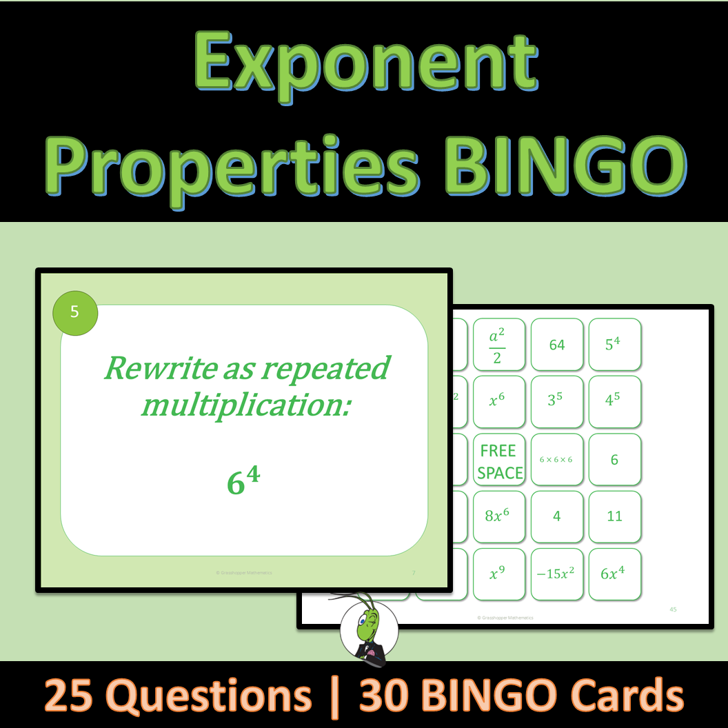 Exponent Rules BINGO Task Cards Algebra 1 Game
