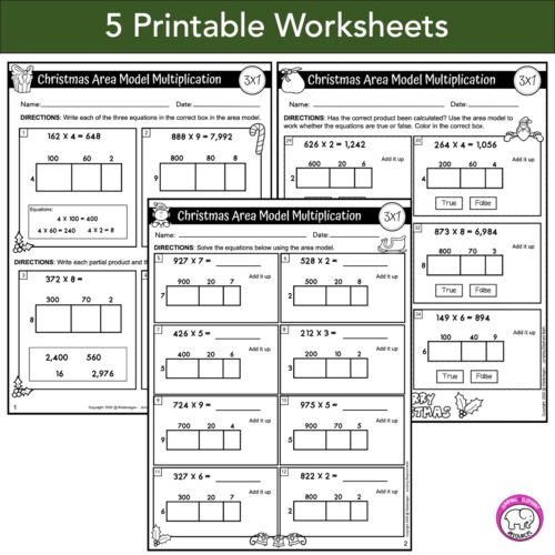 Christmas 3 Digit by 1 Digit Multiplication Area Model Google and ...