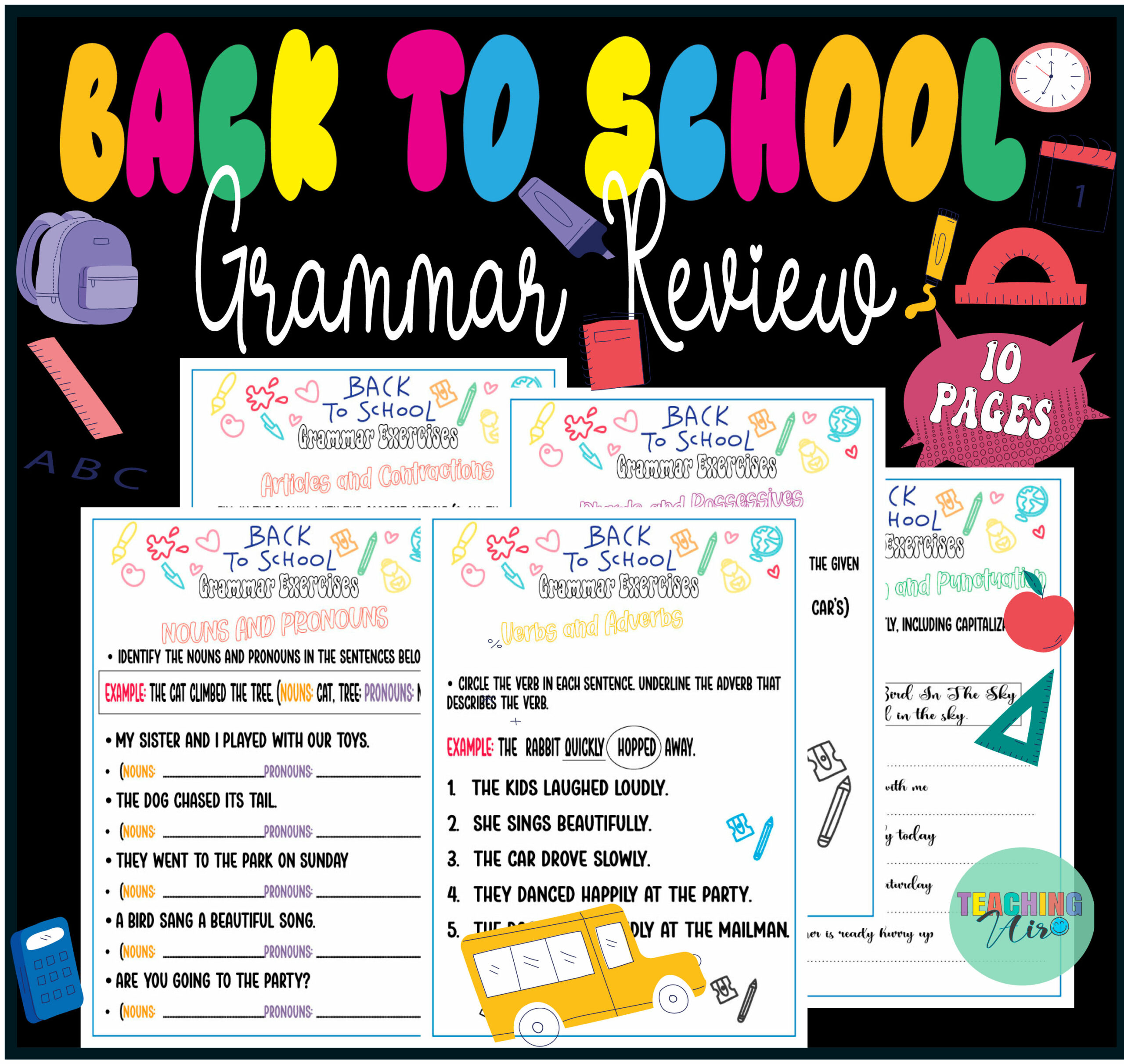 Back To School Grammar Review For 1st & 2nd Grade| Back To School Worksheets