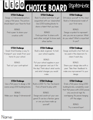 Monthly STEM Challenge Choice Boards: for use with LEGO® or Building ...