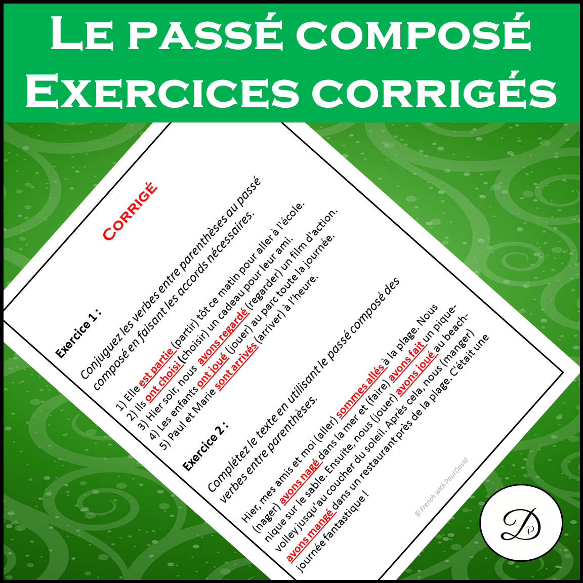 Le passé composé - Exercices corrigés / French passé composé notes and exercises