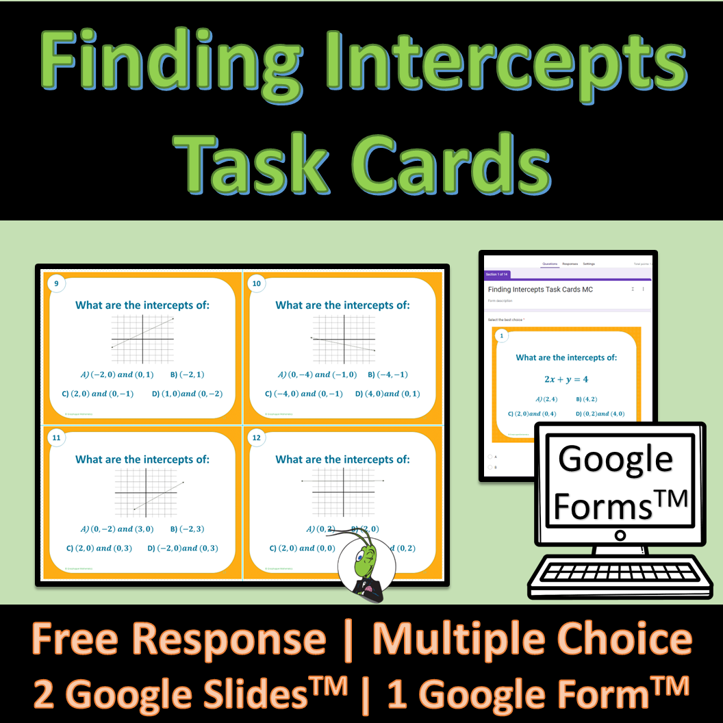 Intercepts from a Linear Graph and Standard Form Algebra 1 Task Cards | Google
