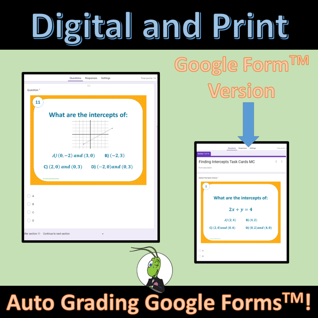 Intercepts from a Linear Graph and Standard Form Algebra 1 Task Cards ...