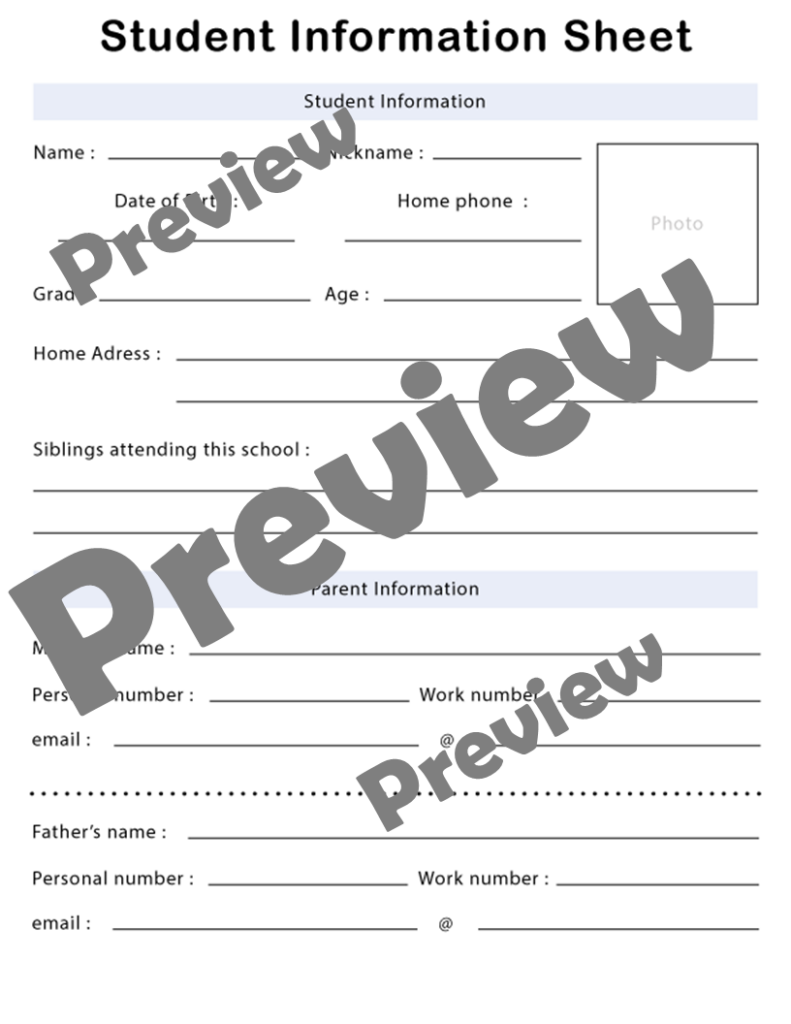 Editable Student Information and Contact Sheet : Back to School ...
