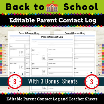 Editable Parent Contact Log and Teacher Sheets : Back to School Essential Forms