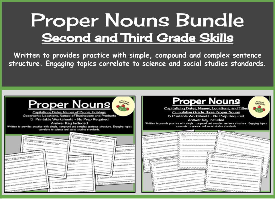Proper Worksheet Nouns Bundle Second and Third Grade Skills Made By