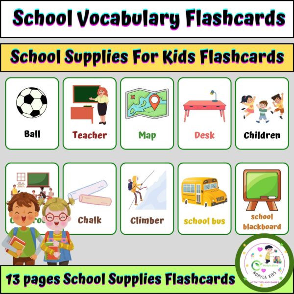 School Vocabulary Flash cards Back to School | School Supplies For Kids ...