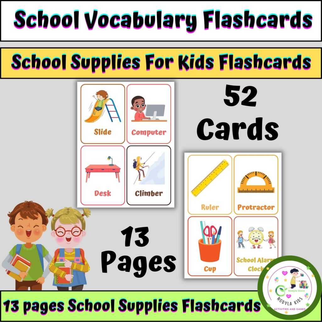 School Vocabulary Flash cards Back to School | School Supplies For Kids ...