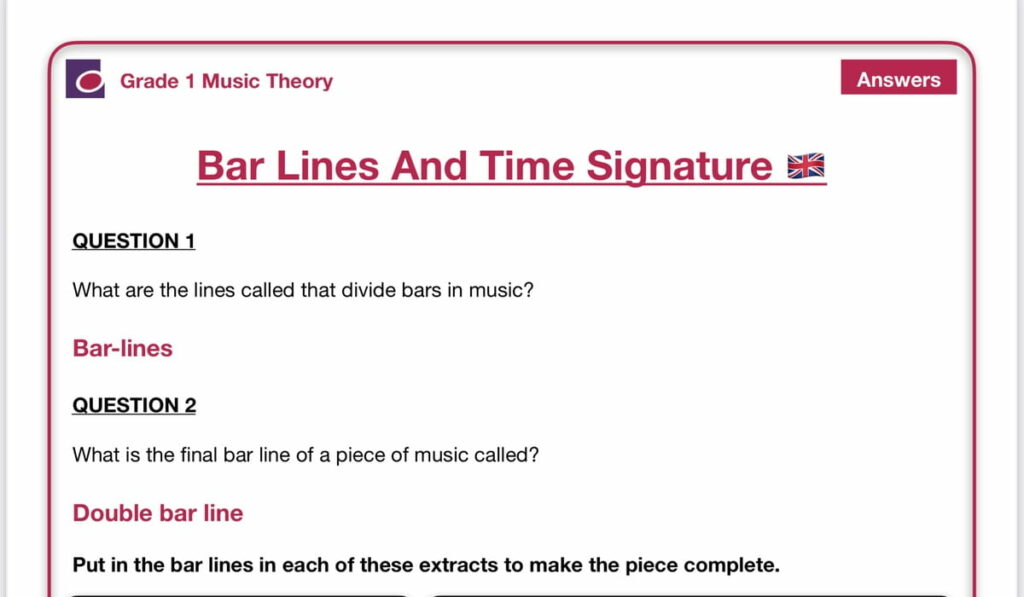 Grade 1 Music Theory Interactive and Printable 2. Bar Lines and Time ...
