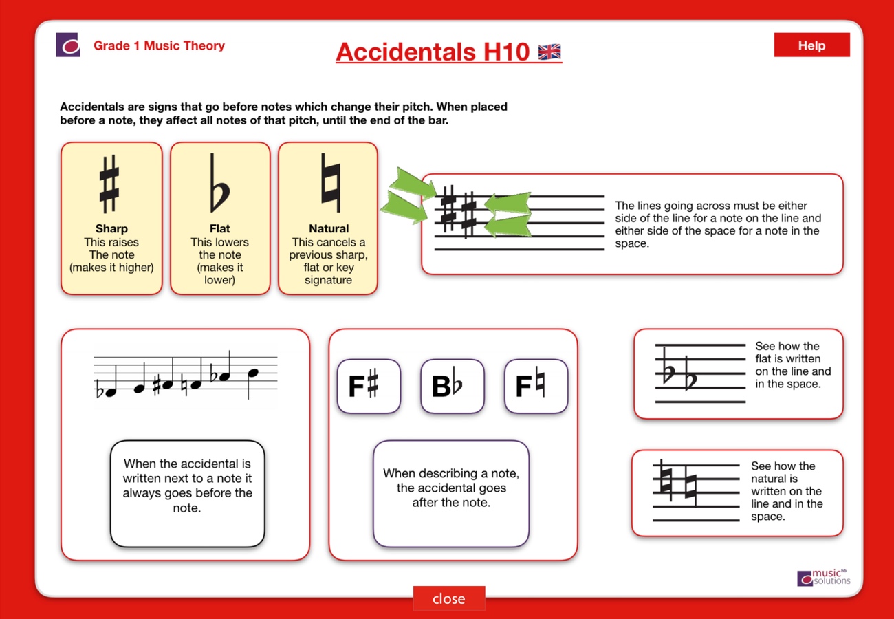 Grade 1 Music Theory Interactive and Printable 10. Accidentals UK ...